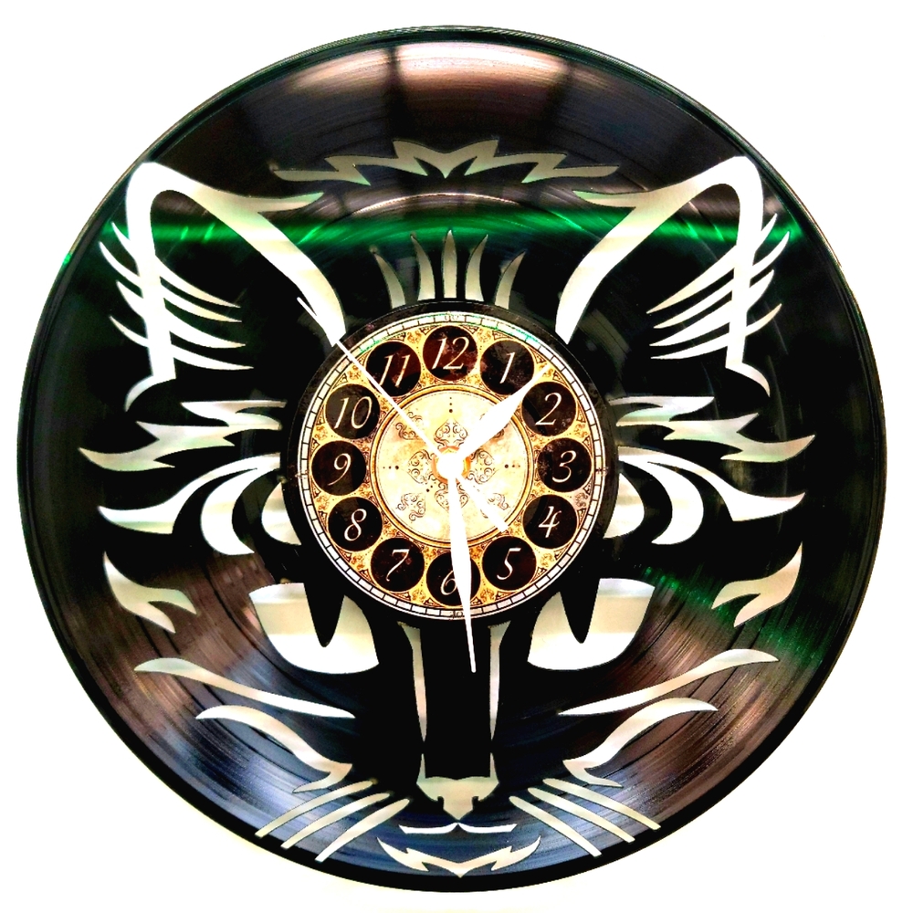 TRIBAL CAT vinyl record clock